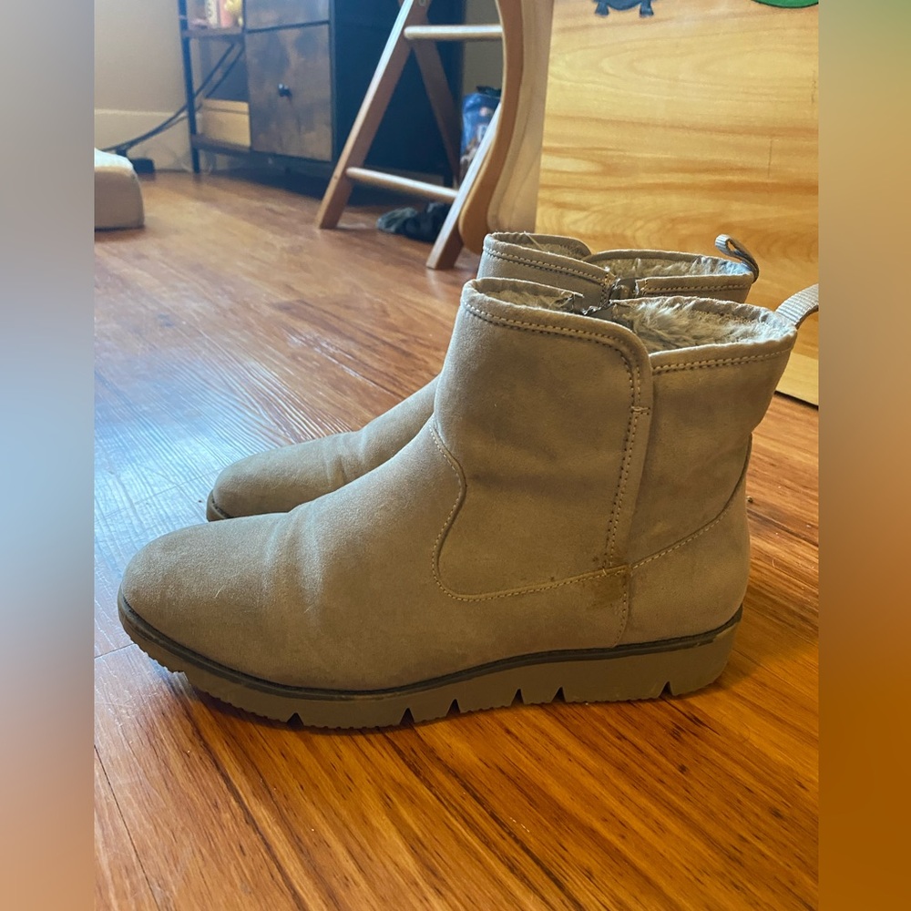 Kelly & Katie Gray Soft Fluffy Booties Ankle Boots
